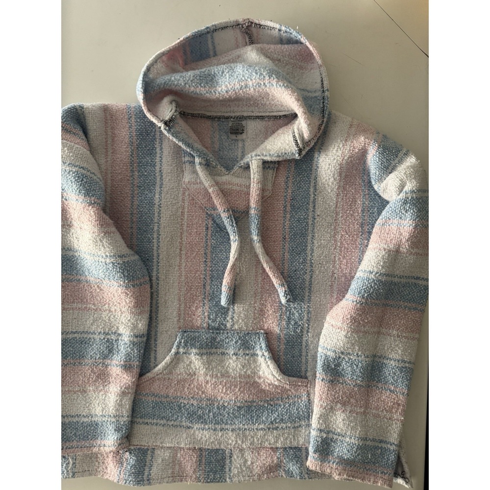 Art Mez Unisex Pullover Baja Poncho Hoodie Size L Colors White Pink and Blue
